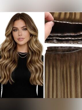 Chocolate Brown Caramel Blonde Human Hair Butterfly Weft 20 Inch Hair Extensions